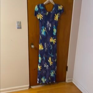 Joseph Ribkoff Blue and Yellow Bodycon Maxi Dress